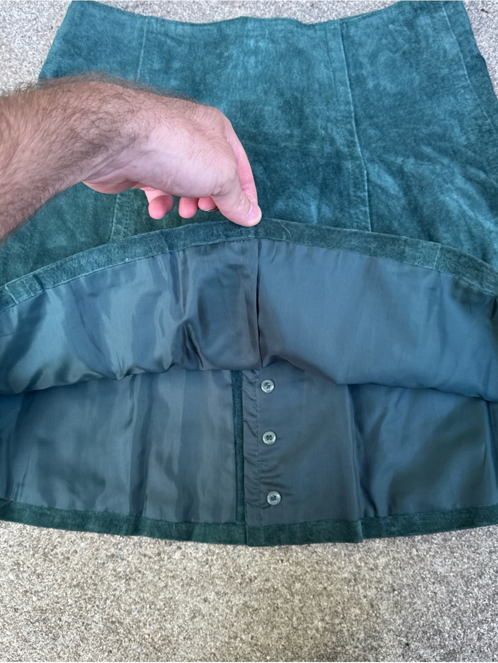 Vintage 90s Express Suede Leather Mini Skirt Button Front Green size 7/8 - Picture 5 of 5